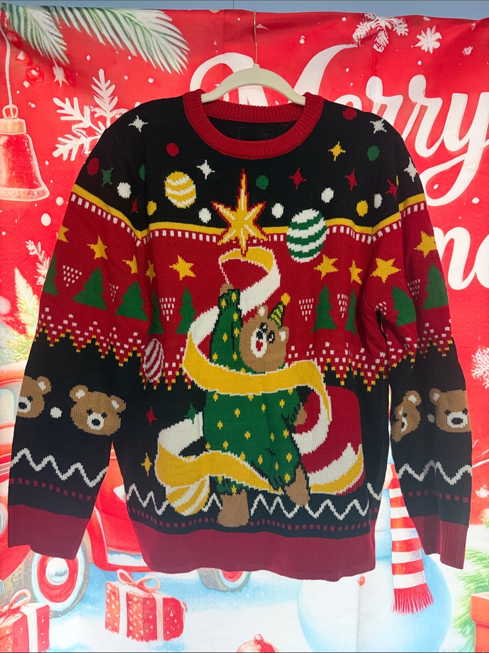 Women’s Red & Black Christmas Bear Sweater